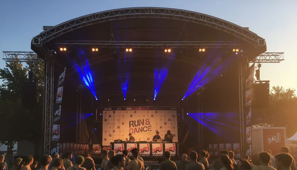 Scène d'intérieur moderne avec podiums d'exposition géométriques et ballons décoratifs festifs