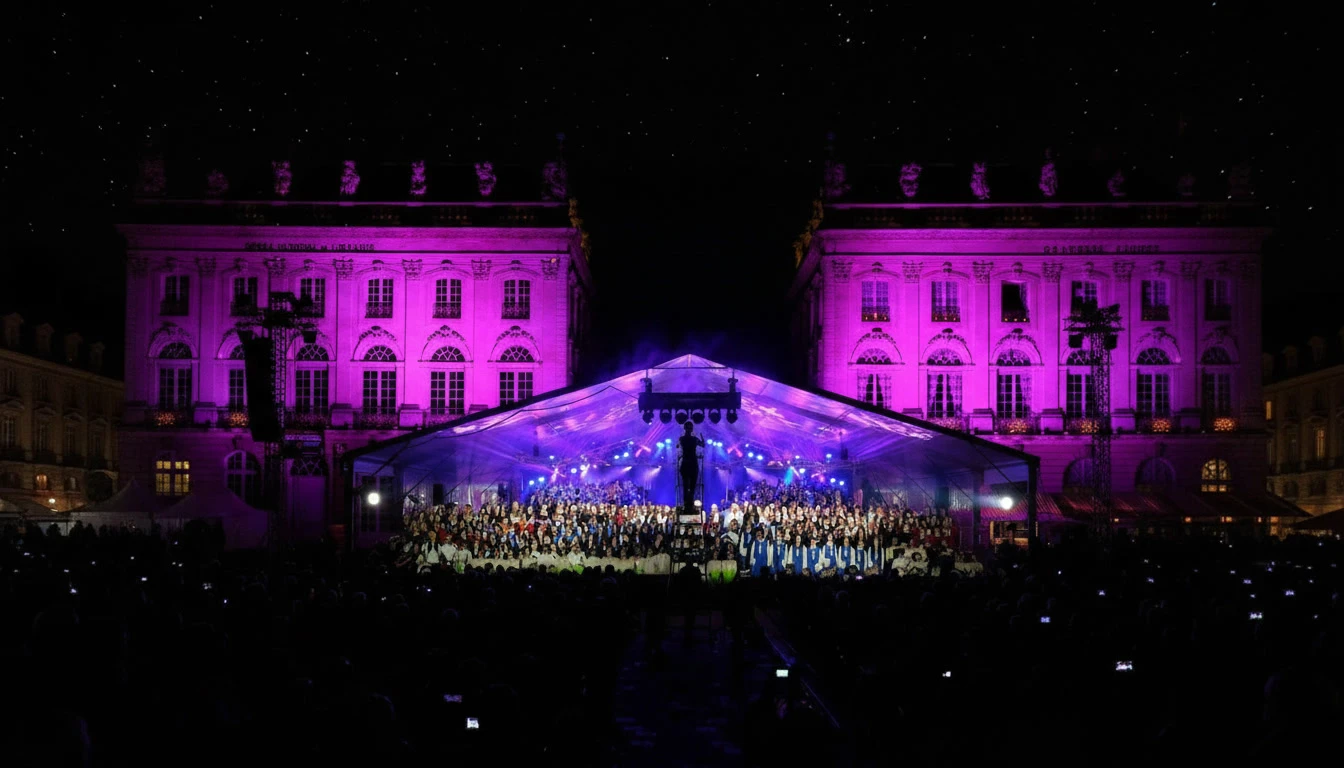 Foule dansante dans une discothèque ou salle de concert, bras levés, ambiance festive nocturne